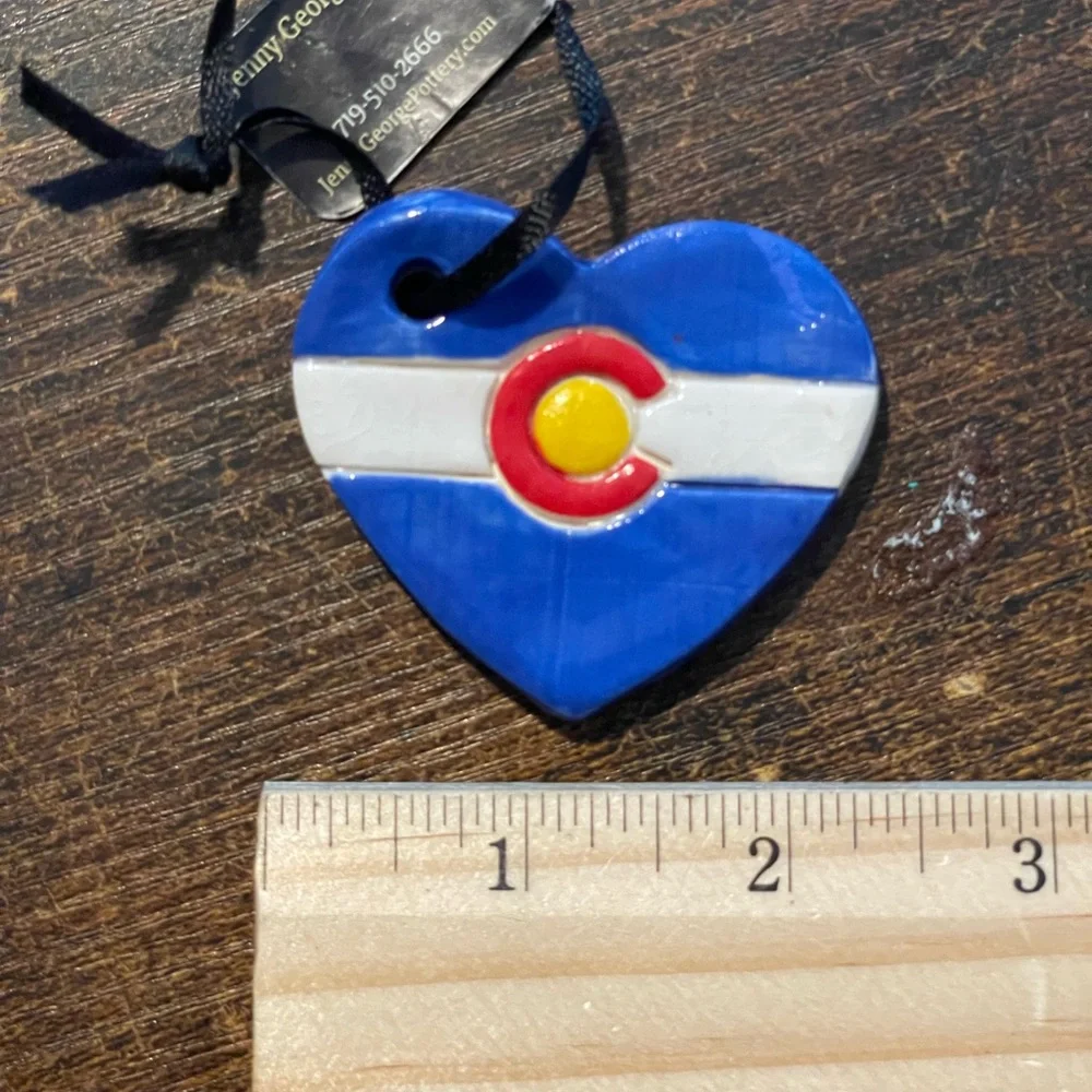 Colorado flag heart ornament pottery